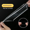 A clear, flexible double-sided mounting tape is shown being torn and applied to a surface.