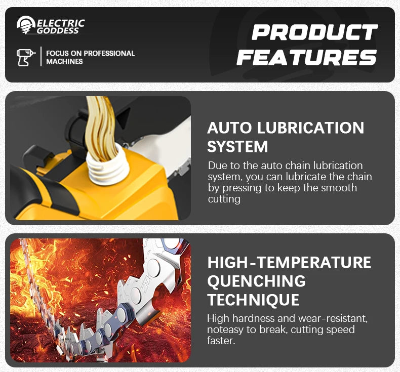 Produktmerkmale umfassen ein automatisiertes Schmiersystem und eine Hochtemperierungstechnik für den bürstenlosen Akku