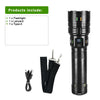 Black tactical LED flashlight with a lanyard and Type-C cable included