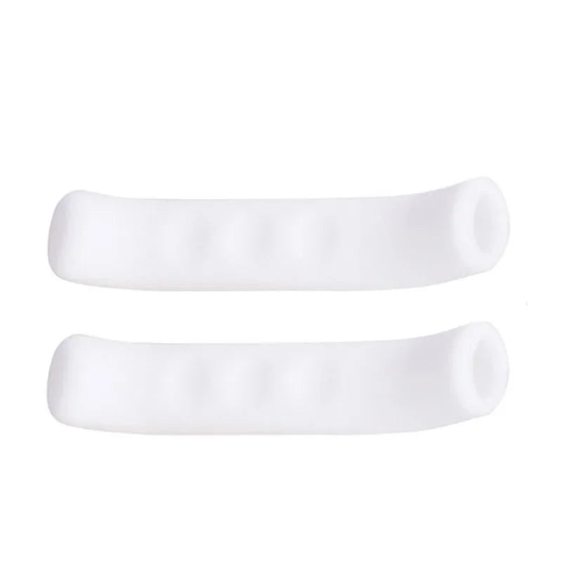 Two white silicone brake lever protector covers for bicycles