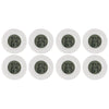 A row of seven white digital hygrometer thermometers displaying a temperature of 87.3 degrees Fahrenheit and 67 percent humid