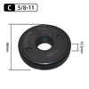 Black universal self-locking grinder pressing plate with a 5/8-11 size and a tightening mechanism.