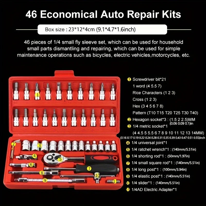 A box containing 46 pieces of small fly sleeve repair kits for household and vehicle maintenance.