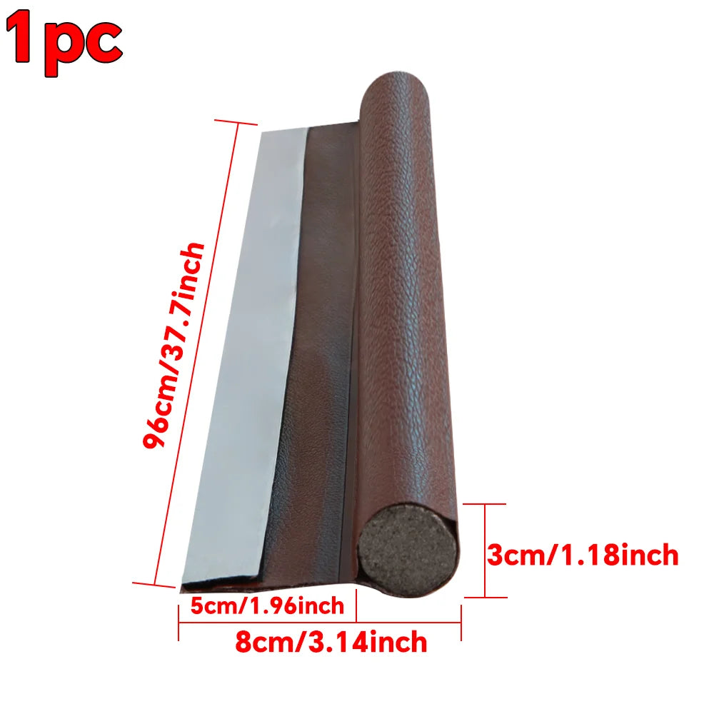 A roll of brown weather stripping material used for door draft stoppers and weather sealing.