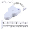 A white self-measuring body tape ruler with a flexible measuring tape and a ruler scale.