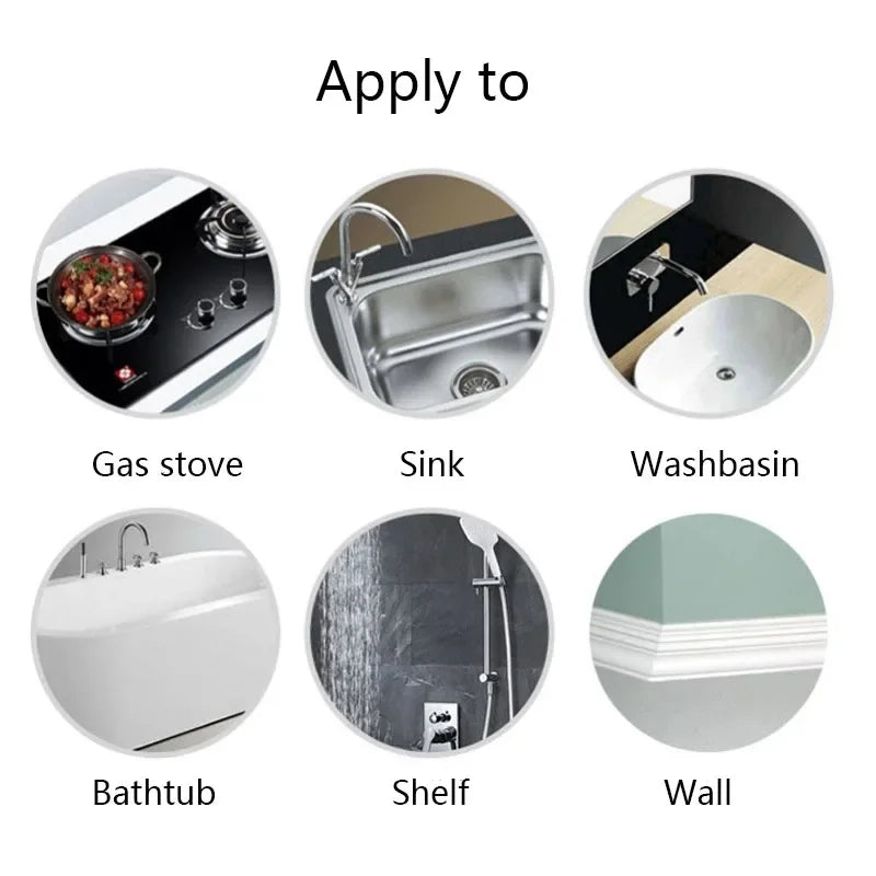 Image showing various surfaces like a gas stove, sink, washbasin, bathtub, shelf, and wall where the heavy duty double-sided 