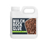 White plastic jug of mulch rock glue labeled Super Sticky Rock Glue 1L/34oz