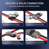 Diagram showing the process of securing a T-Tap wire connector using pliers and a buckle cover for solderless wiring.