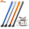 Set of four motorcycle side stand kickstands in blue, silver, orange, and black for KTM