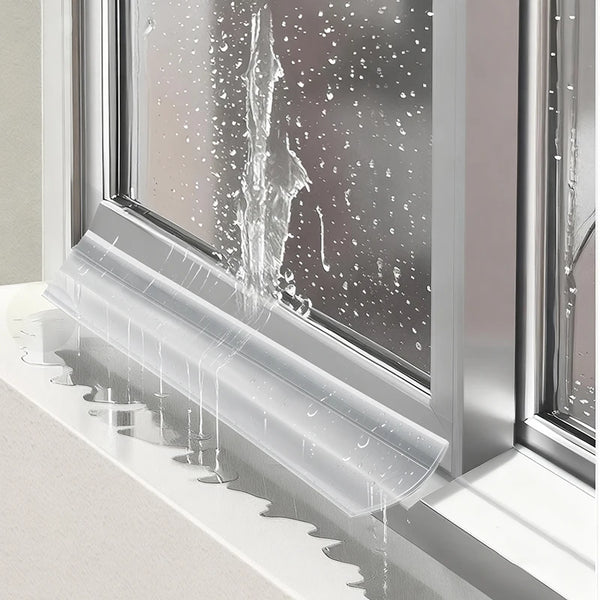 Tiras de sellado transparentes para impermeabilización goteando agua en un panel de ventana
