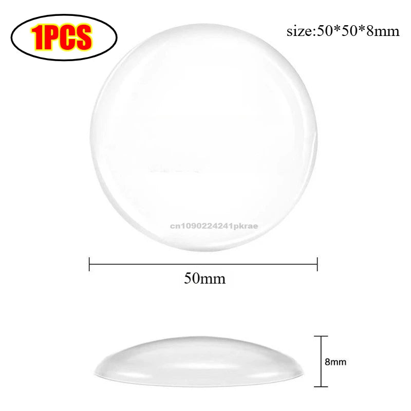 A round, white silicone bumper with a 50mm diameter and an 8mm thickness.