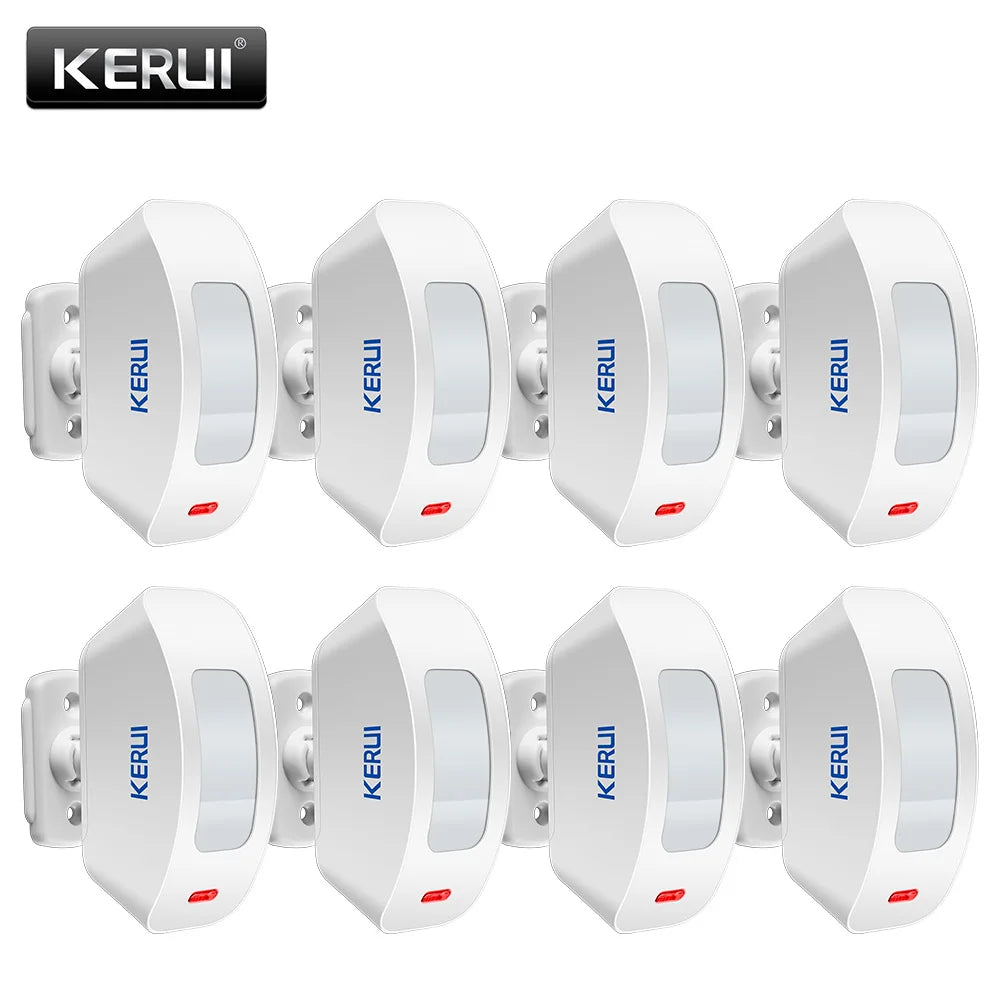 A set of white wireless infrared curtain security sensors for home monitoring.