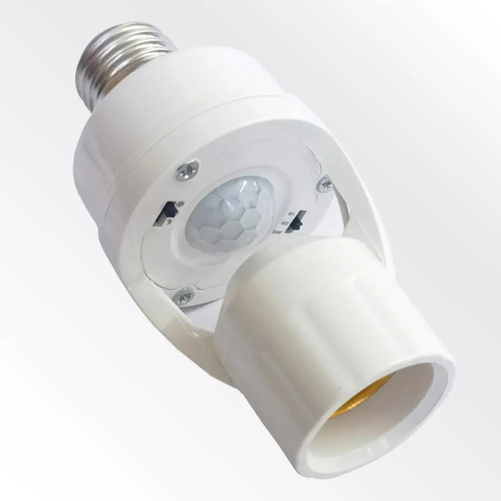 A white PIR motion sensor light bulb adapter with a threaded base and a cylindrical fitting.