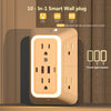 قابس حائط بيج به ست منافذ تيار متردد، ومنفذي USB-A، ومنفذي USB-C مع ضوء ليلي LED مدمج.
