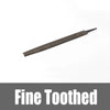 A close-up view of a fine toothed metal file.