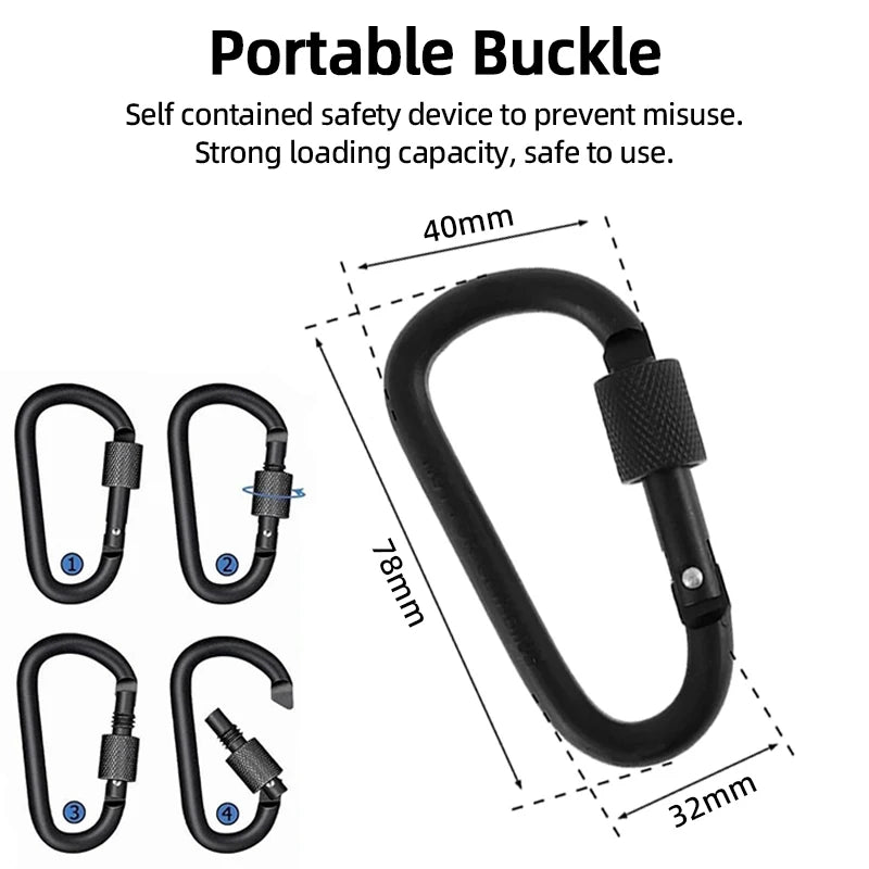 Portable buckle safety device for preventing misuse, shown with various sizes and dimensions.