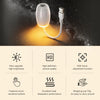 A white dual-mode USB projection lamp is shown illuminating a dark background with a bright yellow glow.