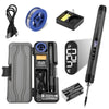 A portable digital soldering iron kit showing the iron, soldering iron tip, and accessories like a cable and rosin.
