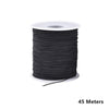 A roll of black stretchy elastic cord for jewelry making, labeled as 45 meters.