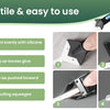 A tool kit for cleaning grout and excess glue featuring a silicone tip, scraper, and pulling squeegee.