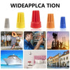 A collection of insulated wire connector nuts in various colors including gray, yellow, red, orange, and blue.
