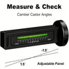 Herramienta de gancho negra para medir y verificar ángulos de camber y castor, con panel ajustable.