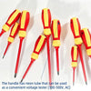 A set of red and yellow precision magnetic screwdrivers with neon tubes used as a convenient voltage tester.