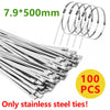 A bundle of stainless steel cable ties and a cutting tool are shown with a quantity indicator.
