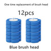 Twelve blue brush heads for a dual-use wall and stand toilet brush set