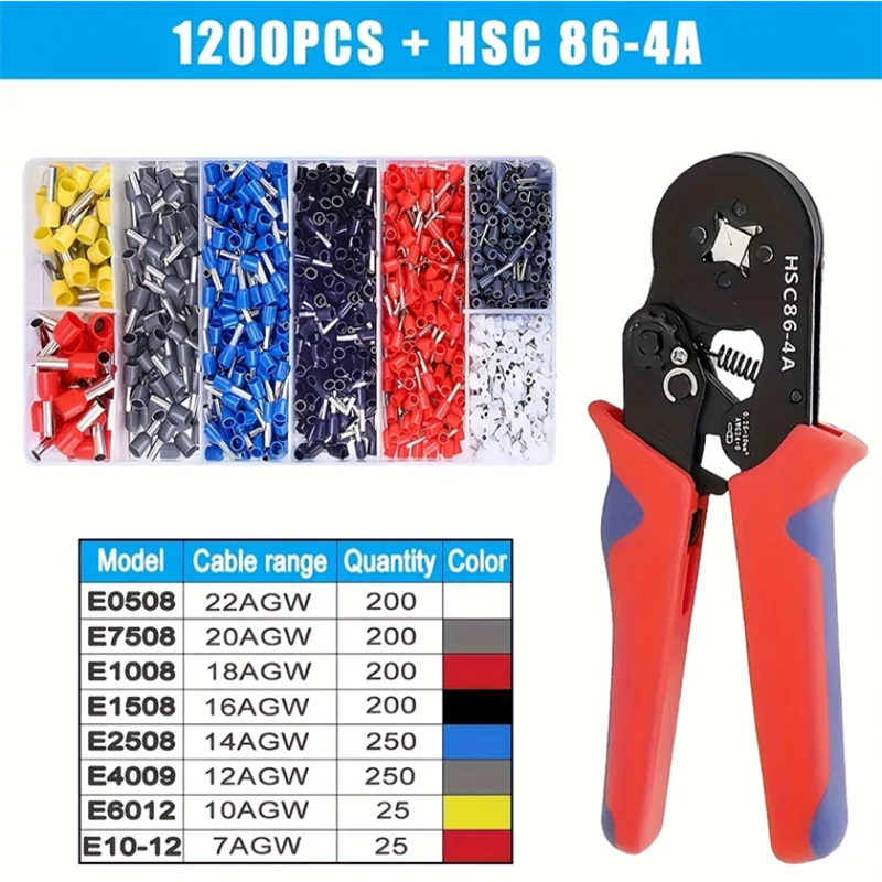 A set of 1200 pieces of electrical crimping terminals and an HSC 86-4A crimping tool.