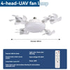 A white 4-head UAV fan lamp with an ABS fan blade and remote control.