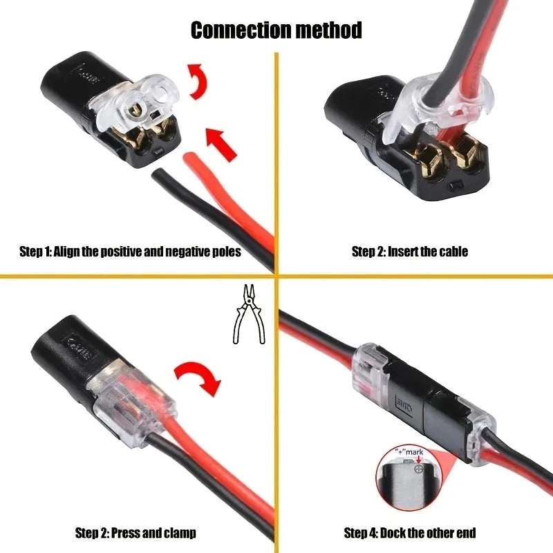 Instructions showing how to connect a universal wire connector set for automotive and electronics.