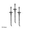 Three silver-toned alloy charms or pendants with decorative tops and pointed blades.