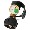 A black watch-style gauge for propane tanks showing gas levels and a leak detector component.