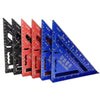 A set of precision aluminum triangle rulers showing various angles and measurements.