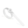 A white reusable ring sizer with a magnifier and a white ring.