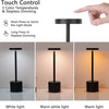 A black touch controlled desk lamp with adjustable light settings shown in various lighting conditions.
