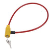 A bright red heavy duty anti-theft cable lock with a yellow connector and a metal clasp.