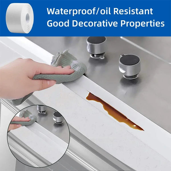 A hand applies waterproof self-adhesive sealing tape to a surface, demonstrating its use for home repair.