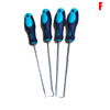 A set of multi-angle car repair hooks with blue and black handles and metal tips.