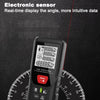 A black electronic sensor laser distance meter device shown against a dark background with a circular scale.