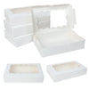 A set of white decorative gift boxes for parties and events, shown in various stacked and open configurations.
