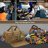 A durable heavy-duty tool storage bag filled with various hand tools and equipment.