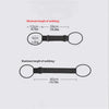 Diagram showing the minimum and maximum lengths of a black adjustable luggage strap carrier belt.