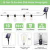 25 feet of 10 socket ST38 globe string lights with solar panels and E12 base bulbs