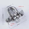 A heavy-duty stainless steel buckle pulley with various dimensions and features shown in a technical diagram.
