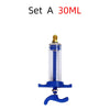 A blue precision oil and dye injector set labeled Set A 30ML with a gold threaded top.