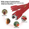 A red multi-functional pipe wrench set designed for quick disassembly of water heater, faucet, sink, and other fittings.