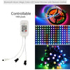 A white controller for a Bluetooth Music Magic Color LED Smart Dimmer with Remote Control, showing various light patterns.