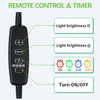 A remote control and timer for a device, showing controls for light brightness and on/off functions.